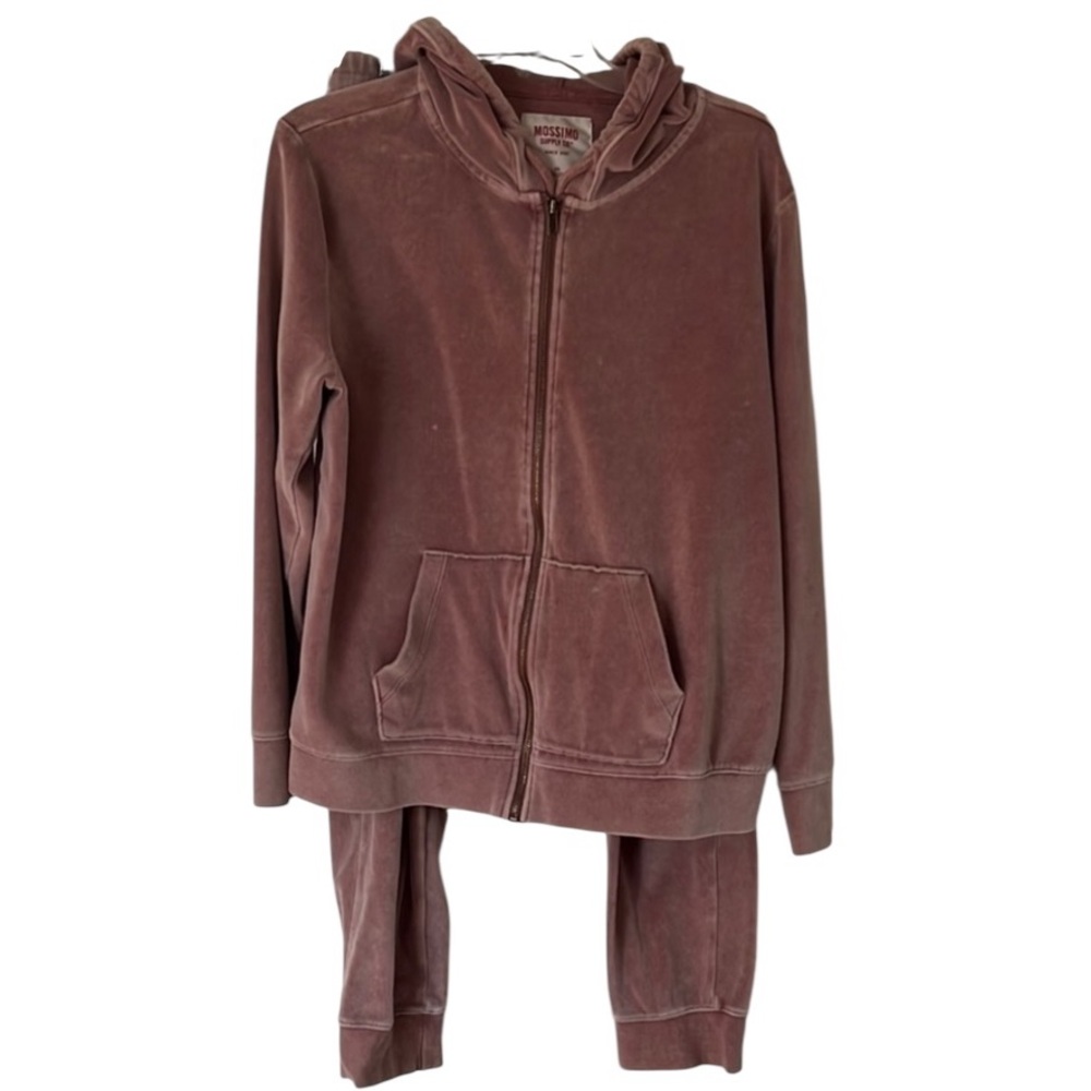 Mossimo Supply Co light mauve 2 pc Velour Tracksuit XXL hooded jacket LG pants